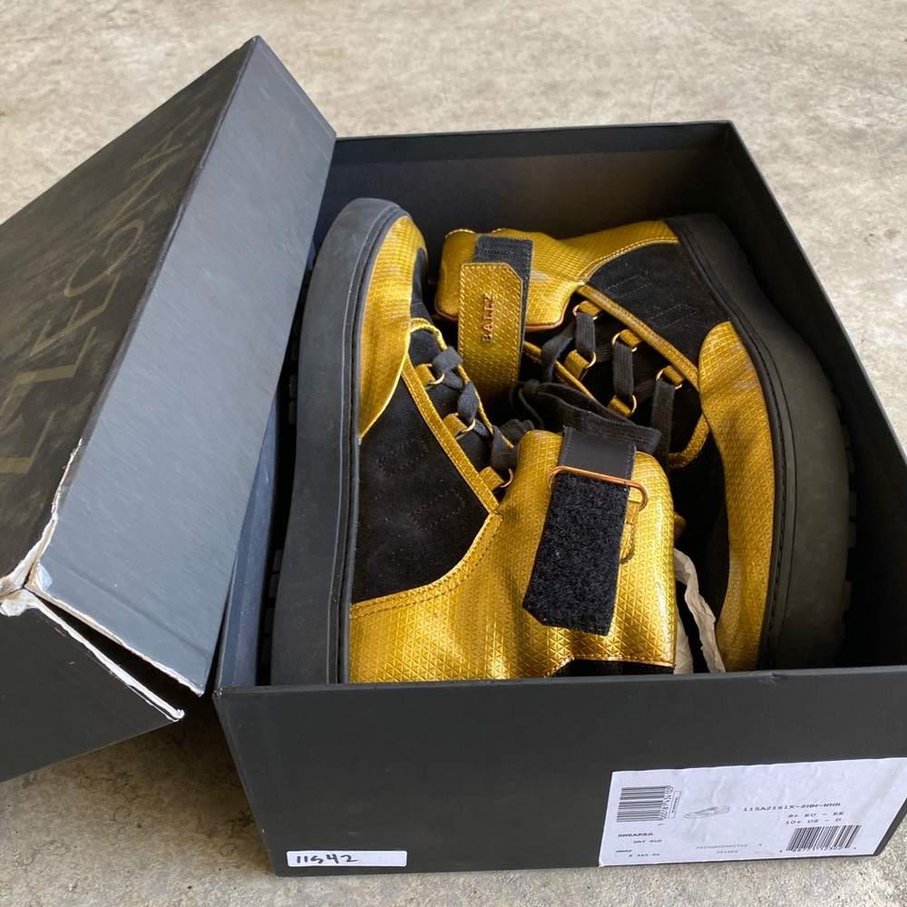 Bally Men's High-Top Sneakers in Metallic Gold and Black
